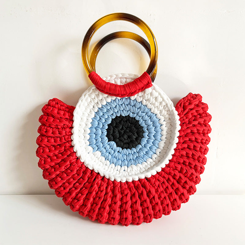Wholesale Devil's Eye Handmade Woven Handbags, Cotton Thread Crochet Wrist Bags, Shell Bags